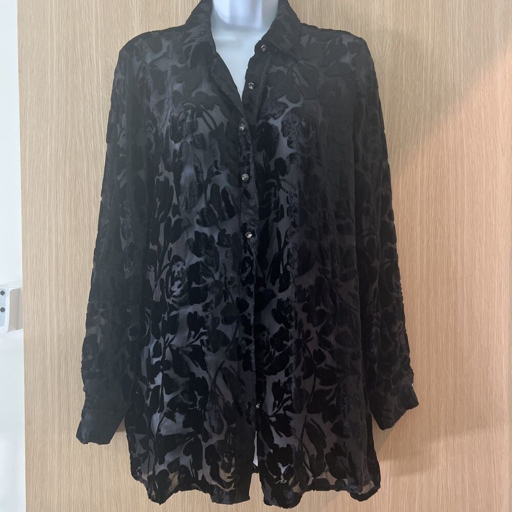 Johnny Was Jade Velvet Button Down Shirt Size S Women's Black Blouse Lightweight